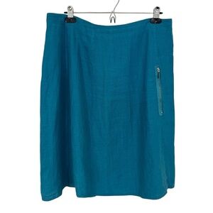 Milieu 100% Linen Knee Length Skirt Sz L Blue Casual Beach Unlined Norway VGUC